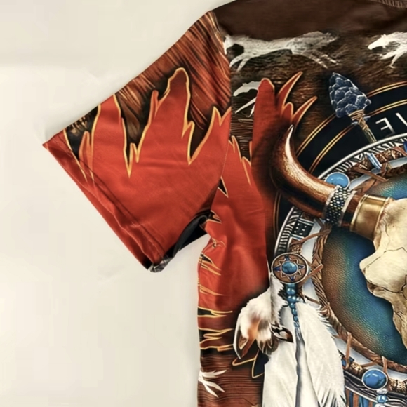 T-SHIRT Casual Street Style Mid Tribal Graphic Tee, Men's Shirt - Picture 3 of 5